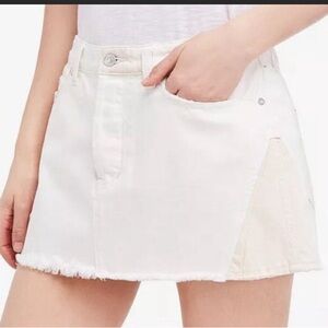 Free People Patched Up Ivory Denim Skirt